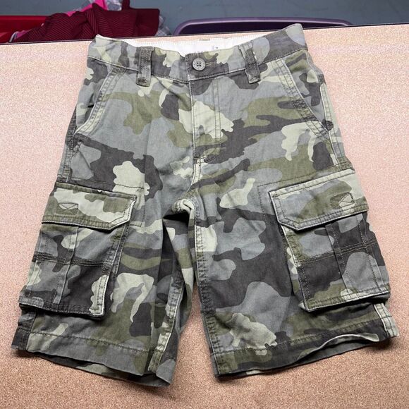 Old Navy Shorts Boys 7 Green Camo Cargo Adjustable Waist Surplus Military Skater - Picture 1 of 10